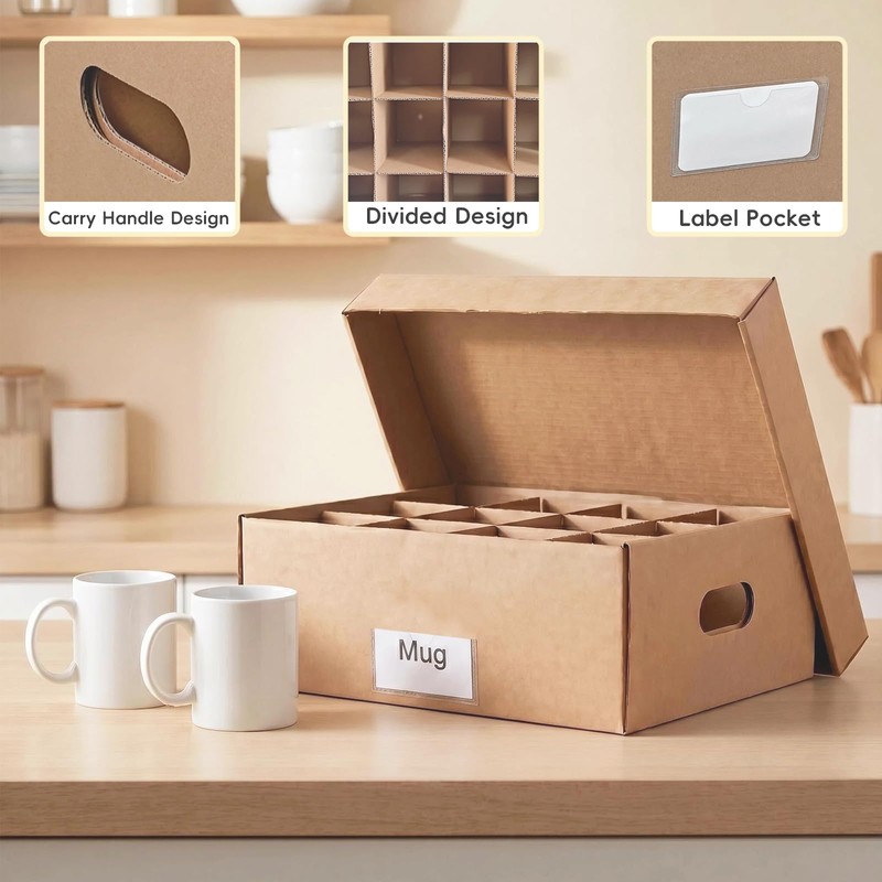 Unarty 2 Pack Mug Moving Boxes with Divider 17 x