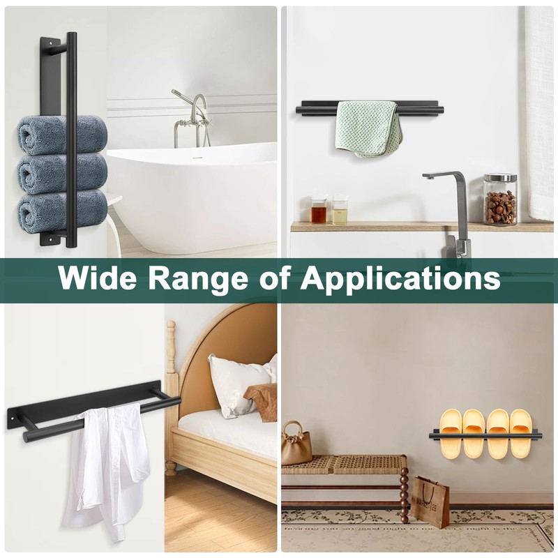 BathAce Self Adhesive Towel Bar, 16 Inch Square Towel Racks