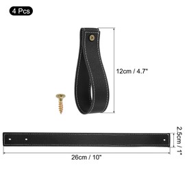 sourcing map 4pcs Artificial Leather Curtain Rod Holder 1 x 4.7 Inches Wall Hanging Straps Curtain Rod Hook Brackets Hangers with Screws for Home Bathroom Kitchen Bedroom, Black