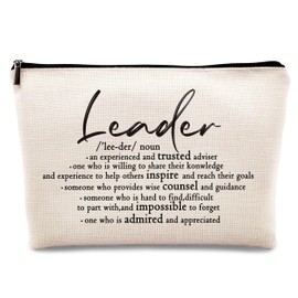 kdqua Leadership Gifts Makeup Bag, Leader Appreciation Gifts for Women Female Boss Mentor, Boss Day Gifts Thank You Supervisor Gift Linen Cosmetic Bag Zipper Pouch Travel Organizer Toiletry Bag