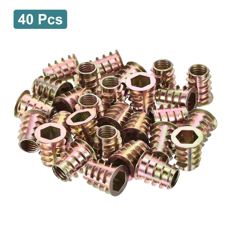 sourcing map 40Pcs Threaded Inserts, M10-1.5x20 Zinc Alloy Hex-Flanged Nut