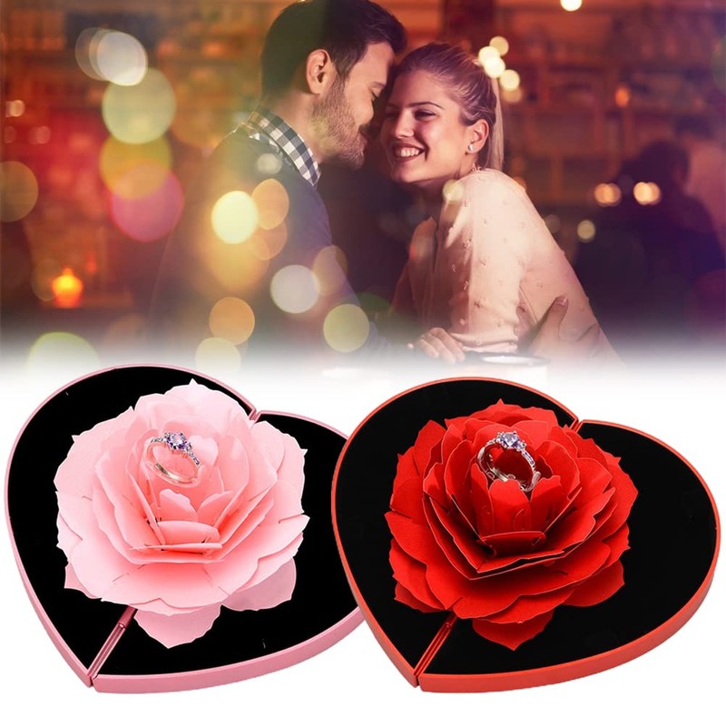 KKPLZZ 3D Rose Ring Box, Engagement Ring, Creative Jewellery Box,