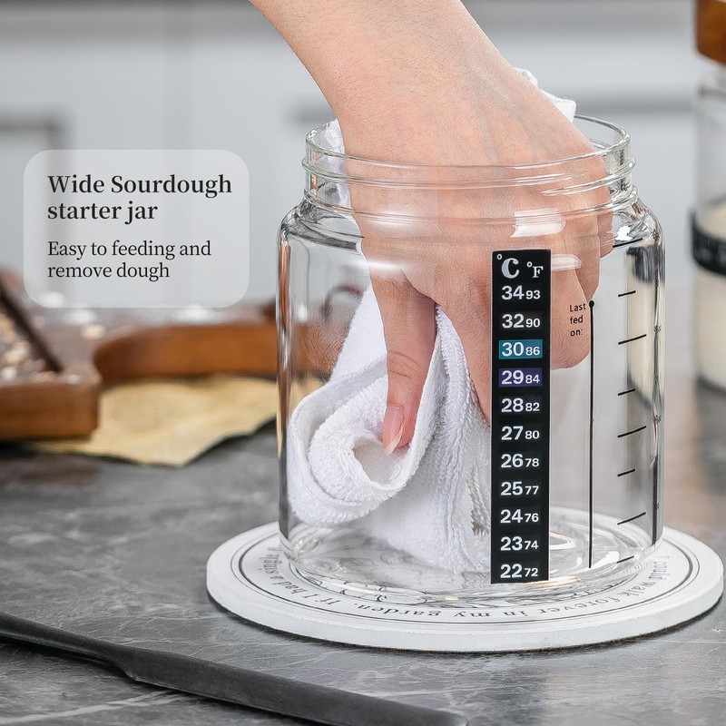 Sourdough Starter Jar 2Pack，Wood Sealed Lid with Automatic Exhaust,35OZ with