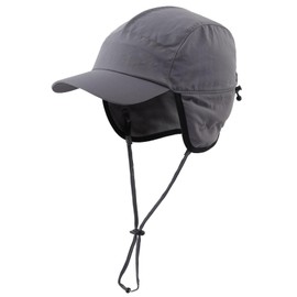 Decentron Waterproof Mens Brim Hat with Earflaps Windproof Warm Winter Hats with Chin Cord Dark Grey