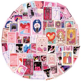 110PCS Pink Tarot Myth Magic Stickers Astrology Decals Divination Waterproof Vinyl Water Botter Laptop Decorations DIY Fortune for Skateboard Cute Kawaii Stickers