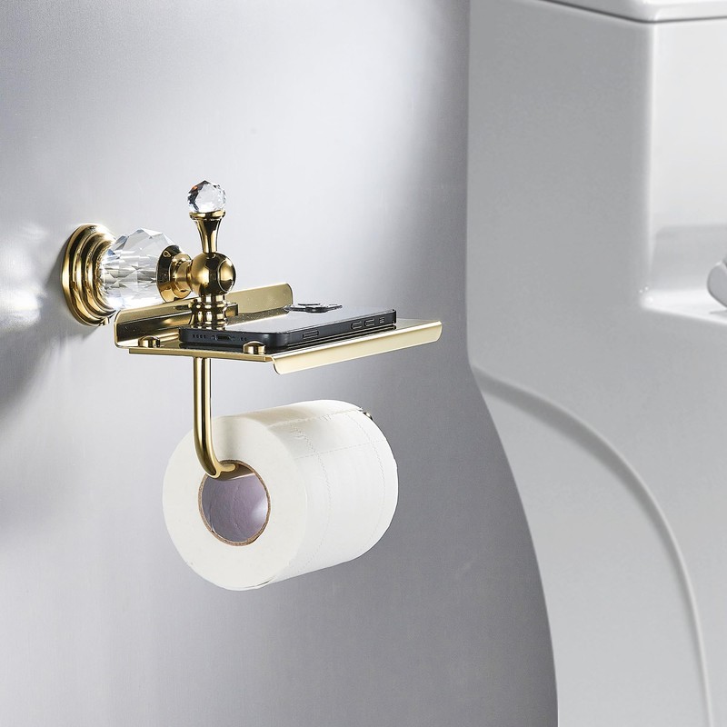 Gold Crystal Tissue Roll Paper Holder with Storage,Toilet Paper Holder