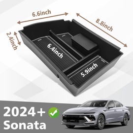 Muslogy Center Console Organizer Compatible with Hyundai Sonata 2024 2025 Accessories Middle Console Storage Box Sunglasses Coin Holder ABS Material with Anti-Slip Mats Interior Divider Tray (Gray)