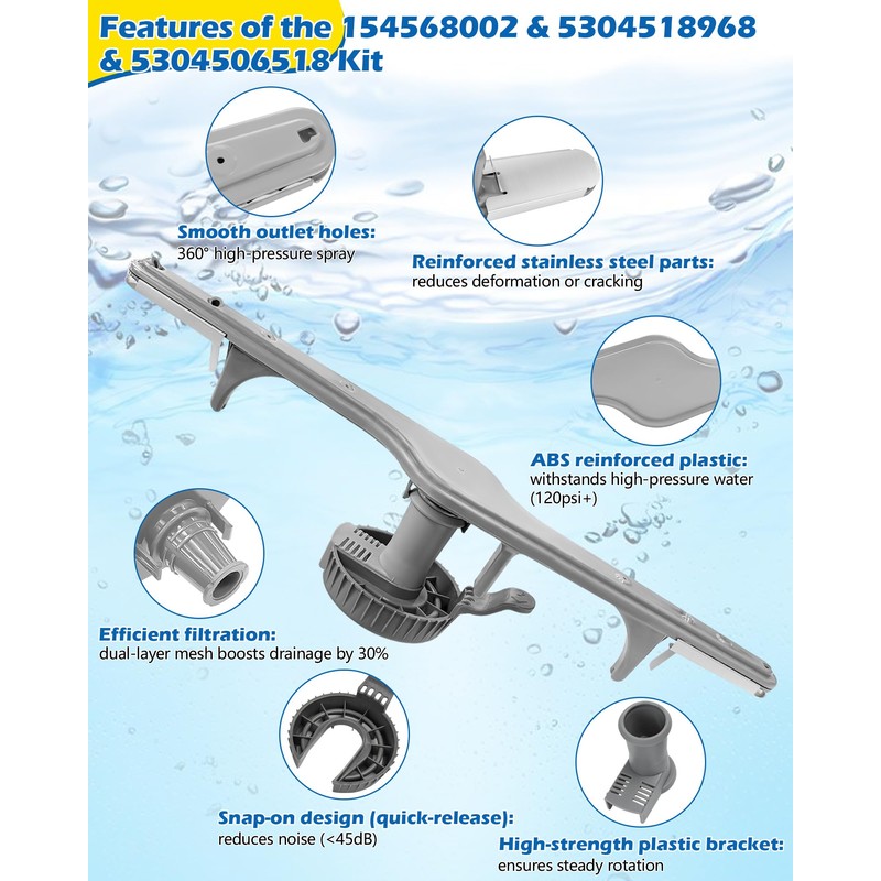 154568002 Dishwasher Lower Spray Arm -Complete with 5304518968 Support &