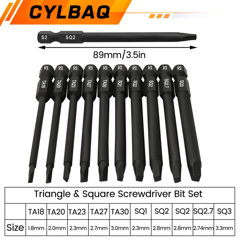 CYLBAQ 89mm Triangle Screwdriver Bits Square Screwdriver Bits, S2 Steel