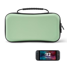iDLEHANDS Hard Shell Carrying Case for Switch 2 (2025), Ultra Slim Portable Travel Game Bag with Storage for 24 Game Cartridges & Accessories,Green