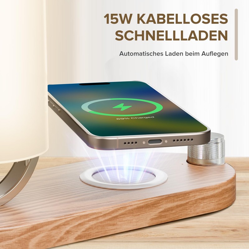 VOSFEEL Bedside Lamp with Charging Function, Stepless Dimming LED Night