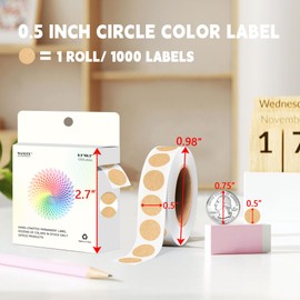 WANSTE 1/2 Inch Small Round Kraft Paper Sticker Dots,1000 Pcs Circle Color Coding Labels Sticker Roll in Dispenser Box for Home,Office, Student Classroom Tiny Dot Label