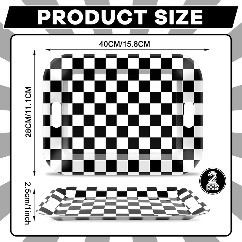 gisgfim 2Pcs Black Checkered Serving Trays with Handles 16 x