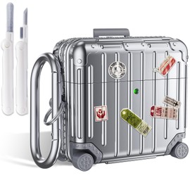 Filoto Compatible with Airpods 4 Case Cover 2024, Cute Fashion Suitcase Design for Airpods 4th Generation Case with Keychain/Cleaner Kit, Shockproof Protective Hard Case for Air pods 4 Gen(Sliver)