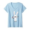 Women's Psycho Bunny Rabbit Tho Vietnamese Nerd V-Neck T-Shirt, blue