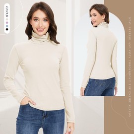 Tesuwel Thermal Shirts for Women Cold Weather Base Layer Women Winter Double-Sided Fleece Under Scrubs Underlayer Turtleneck Womens Thermal Tops Long Sleeve Ski Thermal Underwear, Warm 8117 Beige M