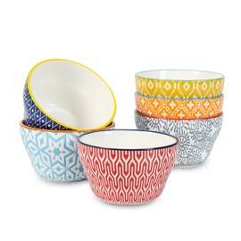 Selamica Ceramic 8oz Bouillon Cups 4 Inch Small Bowls, Dessert bowls for Soup Dipping Sauce Coffee Cupping, Microwave Dishwasher Safe, Set of 6, Assorted Colors