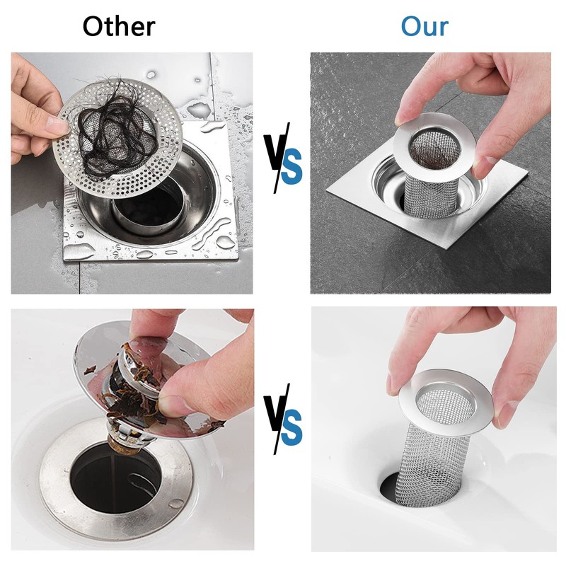 Resdenio Bathroom Sink Drain Strainer Stainless Steel, 2 Pack Floor