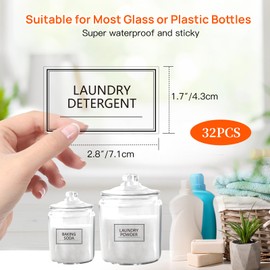 32PCS Laundry Room Labels Waterproof, Clear Laundry Labels for Jars, Transparent Stickers for Organizing Bottles, Detergent Dispensers & Storage Containers (2.8"X1.7")