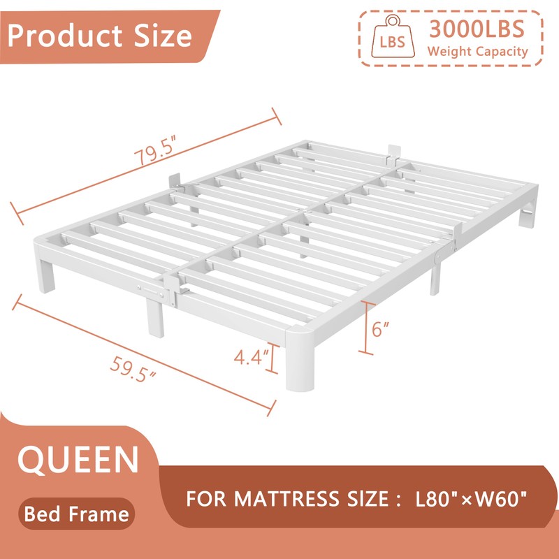 HQU 6 Inch Queen Bed Frame with Metal Baffles, Heavy