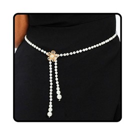 Wriidy Pearl Belt White Women Wasit Chain Adjustable Plus Size Belts Pearl Accessories for Dress