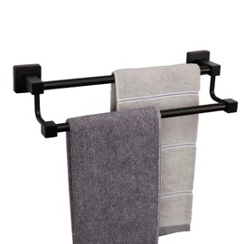 TocTen Double Bath Towel Bar - Thicken SUS304 Stainless Steel Towel Rack for Bathroom, Bathroom Accessories Double Towel Rod Heavy Duty Wall Mounted Square Towel Holder (Matte Black,16 INCH)