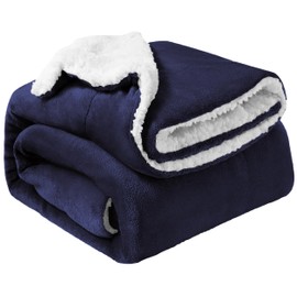Oxford Homeware Sherpa Fleece Blanket Reversible Throw Blankets Soft Fluffy Thick Blankets Microfiber Plush Blanket for Bed, Couch (Navy, Single (130 x 150 Cm))