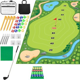 Battle Golf Chipping Mat - 37pcs Sticky Golf Pro Practice Set for Indoor/Outdoor, Adults & Kids with Sticks, Chips & Stand