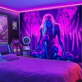 Blacklight Tapestry,WingTapestry Glow In The Dark,UV Reactive Black Light Upright Posters Wall Hanging for Bedroom Dorm Living Room Backdrop Decor (wing8, 79x59in)