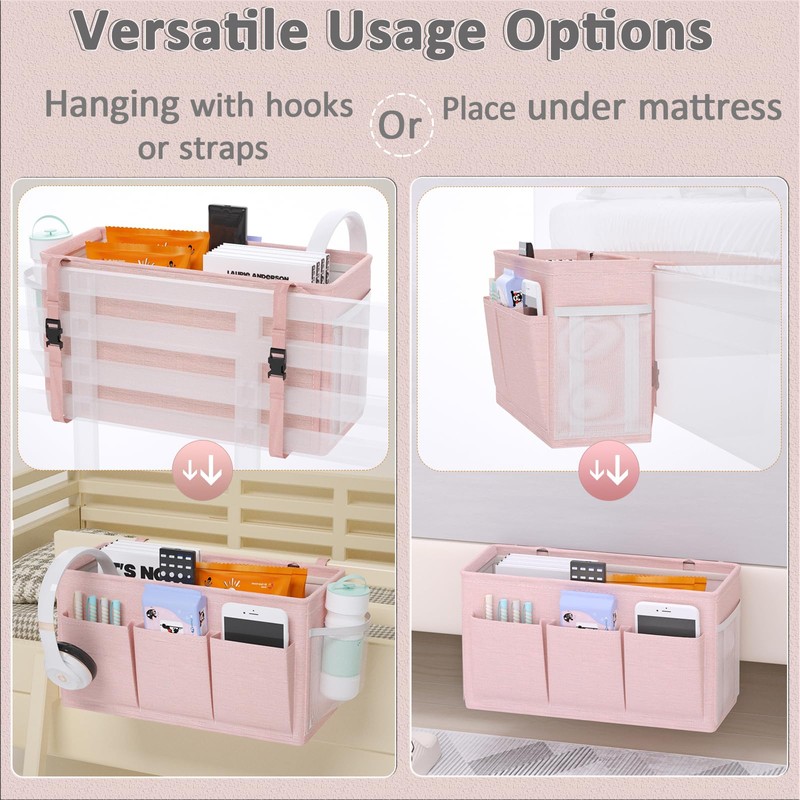 Edudif Dual-purpose Bedside Caddy Bedside Organizer, Bed Caddy with 6