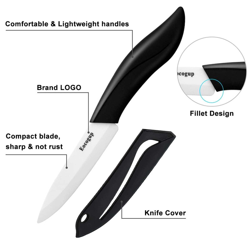 Eocogup Paring Knife, Large Handle and Super Sharp Ceramic Knife