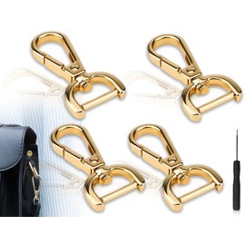 ZoeTekway Pack of 4 Carabiner Hooks with Swivel Joint, Key Ring Gold, D Ring Lobster Clasps for Purse, Shoulder Bag, Leather Handbags, DIY Accessories (with 1 Screwdriver)