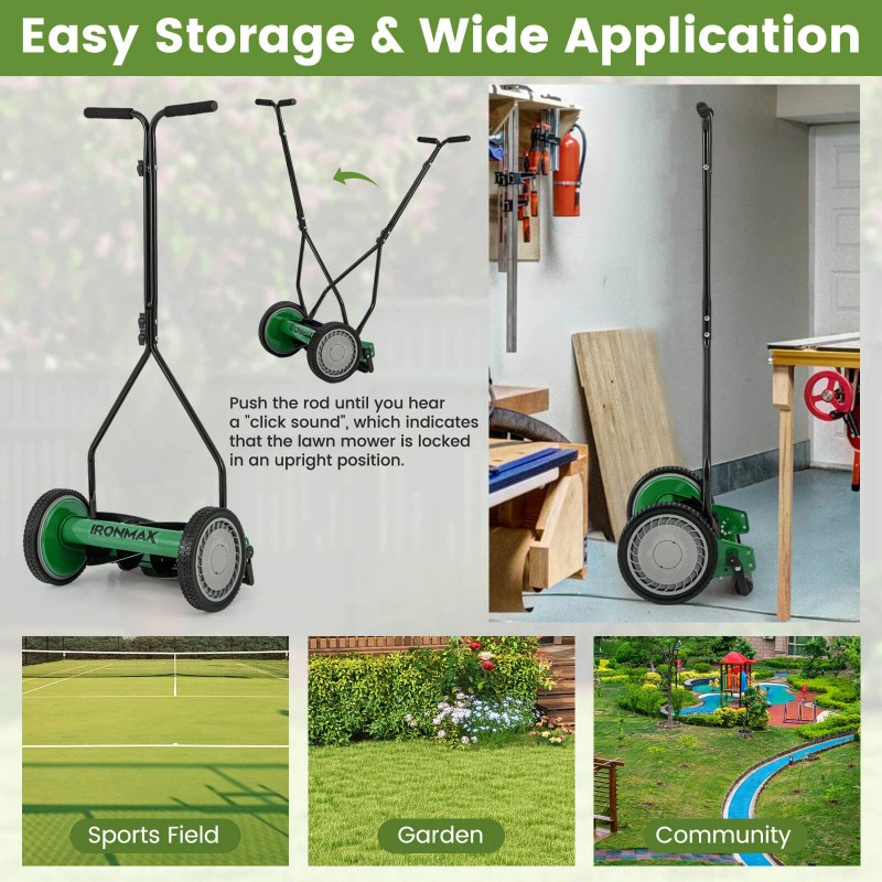14" Manual Reel Mower w/ 5-Blade 6.6 Gallon Removable Grass
