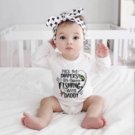 WOOYONGING Pack My Diapers I'm Going Fishing with My Daddy Cute Baby Bodysuit Long Sleeve Romper Romper Unisex 6 Month