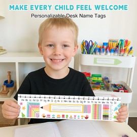 30 PCS Student Desk Name Plates Writable Name Tags with Alphabet, Number Line, Shapes, Colors for Classroom Teachers (Style-1)