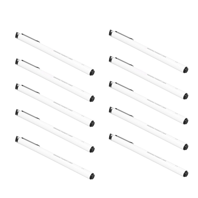 10Pcs Fineliner Pens Black Ink Durable Waterproof Fadeless High Smoothness