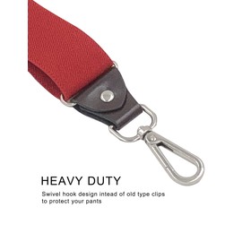 Ausukler Men's Suspenders with Swivel Hooks and Elastic Straps Y-back, for Heavy Duty, Big and Tall, Red, One Size