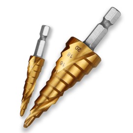 Step Drill, ONUEMP Hexagonal , Set of 2, Helix, Sharp, Titanium Coating, Spiral, HssSteel Drill, Helix, Hexagonal Spiral, 2 pcs, 4-20 mm + 4-12 mm