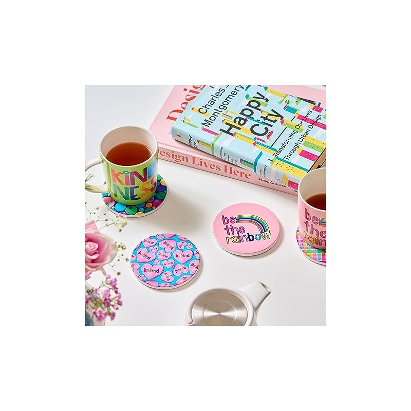 Maxwell & Williams DU0374 Be Kind Round Ceramic Coaster, Multi-Colour