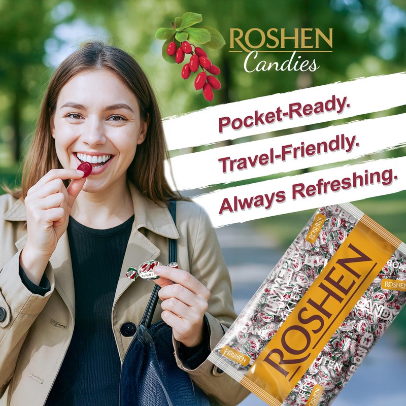 Roshen Hard Candies "Karamelkino" Barberry Kosher and Halal, Delicious, Flavorful