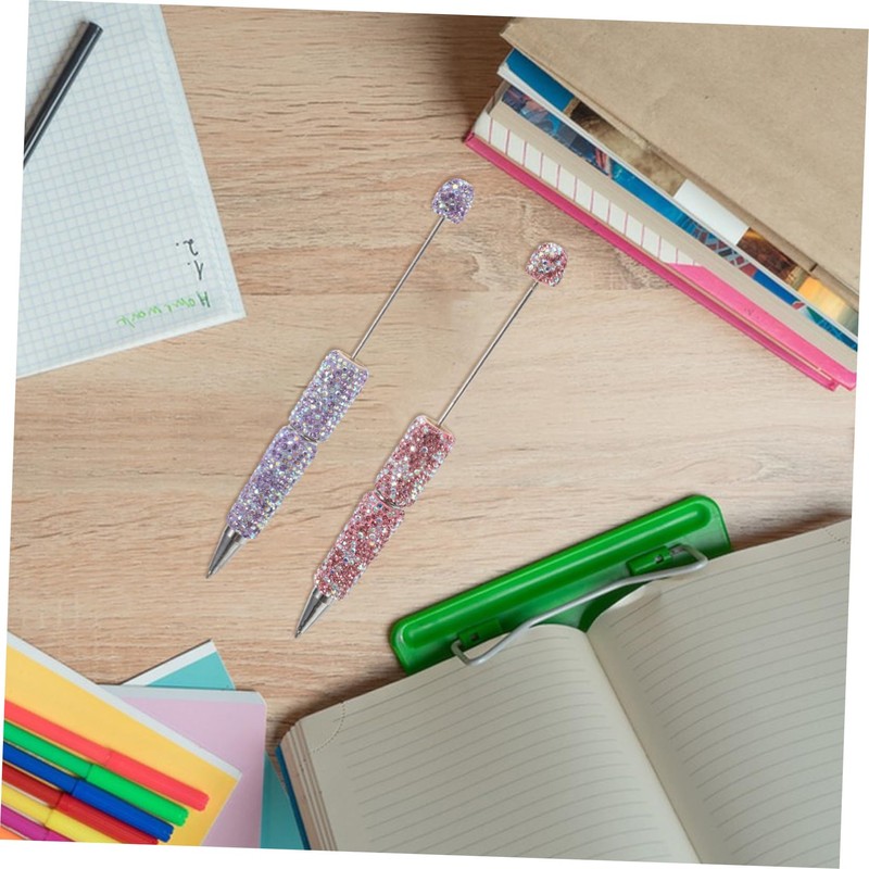FRCOLOR 2pcs Beadable Ballpoint Pens Sparkling Rhinestones Ink Bead Pen