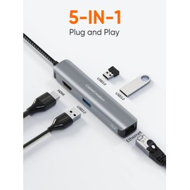 USB C Hub,CableCreation Adapter USB C Dongle for MacBook Pro,5 in 1 USB C to HDMI Multport Adapter Compatible for MacBook Air, USB C Laptops (4K HDMI USB3.0 SD/TF Card Reader,1Gbps Ethernet) Aluminum
