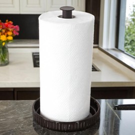 VROOMIUM Paper Towel Holder Countertop, Ceramic Base Easy-to-Clean, 1.4 lbs, 7" B x 12.5" H, Stable Elegant and Durable Kitchen Roll Stand, Classic Black