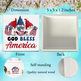 Independence Day Memorial Day Decor God Bless America Patriotic Gnomes Decorations 4th of July Wooden Decorative Sign Rustic Home Decor 5 x 5 Inches