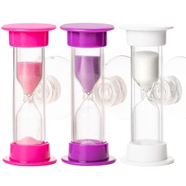 3PC Tooth Brushing 2 Min Sand Timer with Suction Cap, Dental Timer for Kids. Countdown, for Healthy Teeth (Pink, Purple & White)