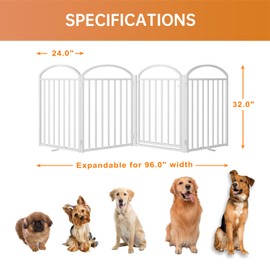 SNUOWU 4 Panles Full Matel Freestanding Dog Gates with Door, 96"Extra Wide 32"Tall Free Standing Dog Pet Gate for Indoor & Outdoor. Foldable Pet Fences for Doorways, House, Stairs, Porch, Deck, Yard