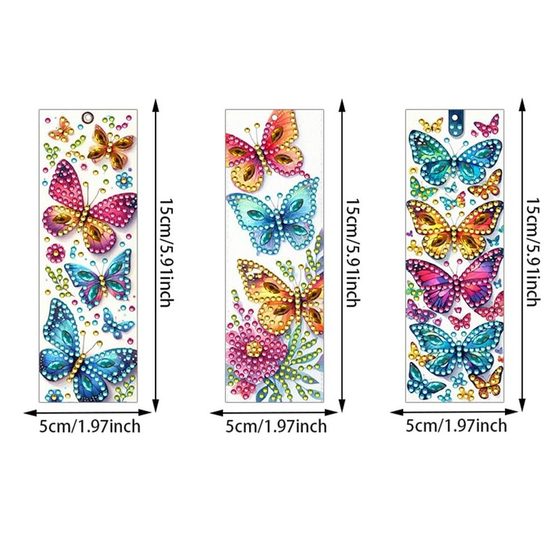 3 Pcs 5D Diamond Painting Bookmarks for Book Lovers, Handmade