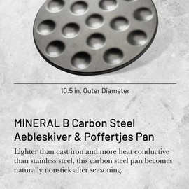 De Buyer MINERAL B Carbon Steel Aebleskiver & Poffertjes Pan - 10.5” Outer Diameter - Ideal for Mini Pancakes - Naturally Non-Stick Finish - Made in France