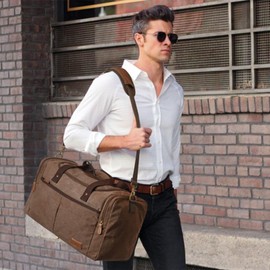 S-ZONE Canvas Duffel Bag for Travel 65L Weekender Overnight Bag with Shoes Compartment for Men