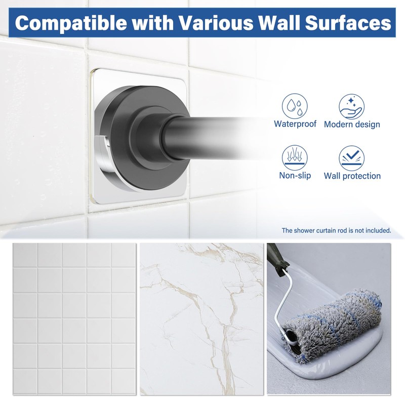 Metal Shower Rod Holders, Adhesive Shower Curtain Rod Holder for